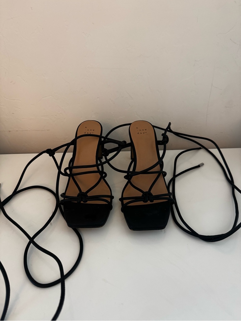 A New Day. Women’s Black Strappy Lace-Up Heeled Sandals